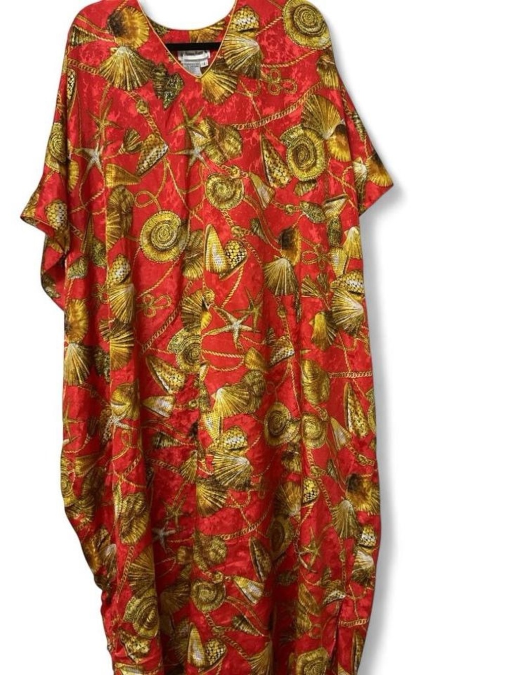 Neiman Marcus Red and Gold Seashell Print Women's Kaftan